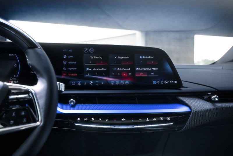 The 2026 OPTIQ-V Display Screen Displaying the V-Mode Settings | Les Stanford Cadillac in Dearborn MI