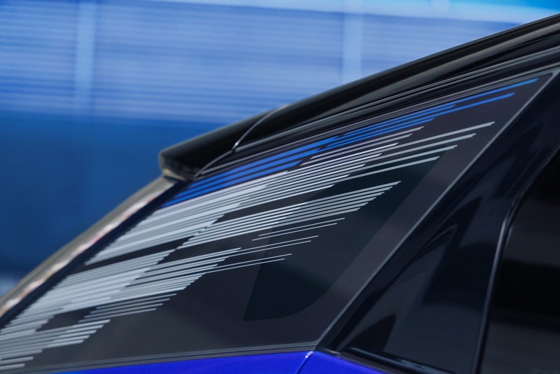 Close-up of the Modern Pattern on the 2026 OPTIQ-V Rear Quarter Glass | Les Stanford Cadillac in Dearborn MI